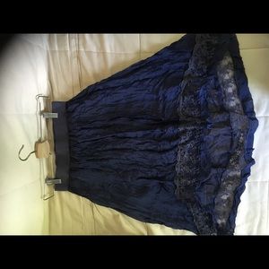 Blue Silk Viscose Skirt w/Lace Embroidery Italy